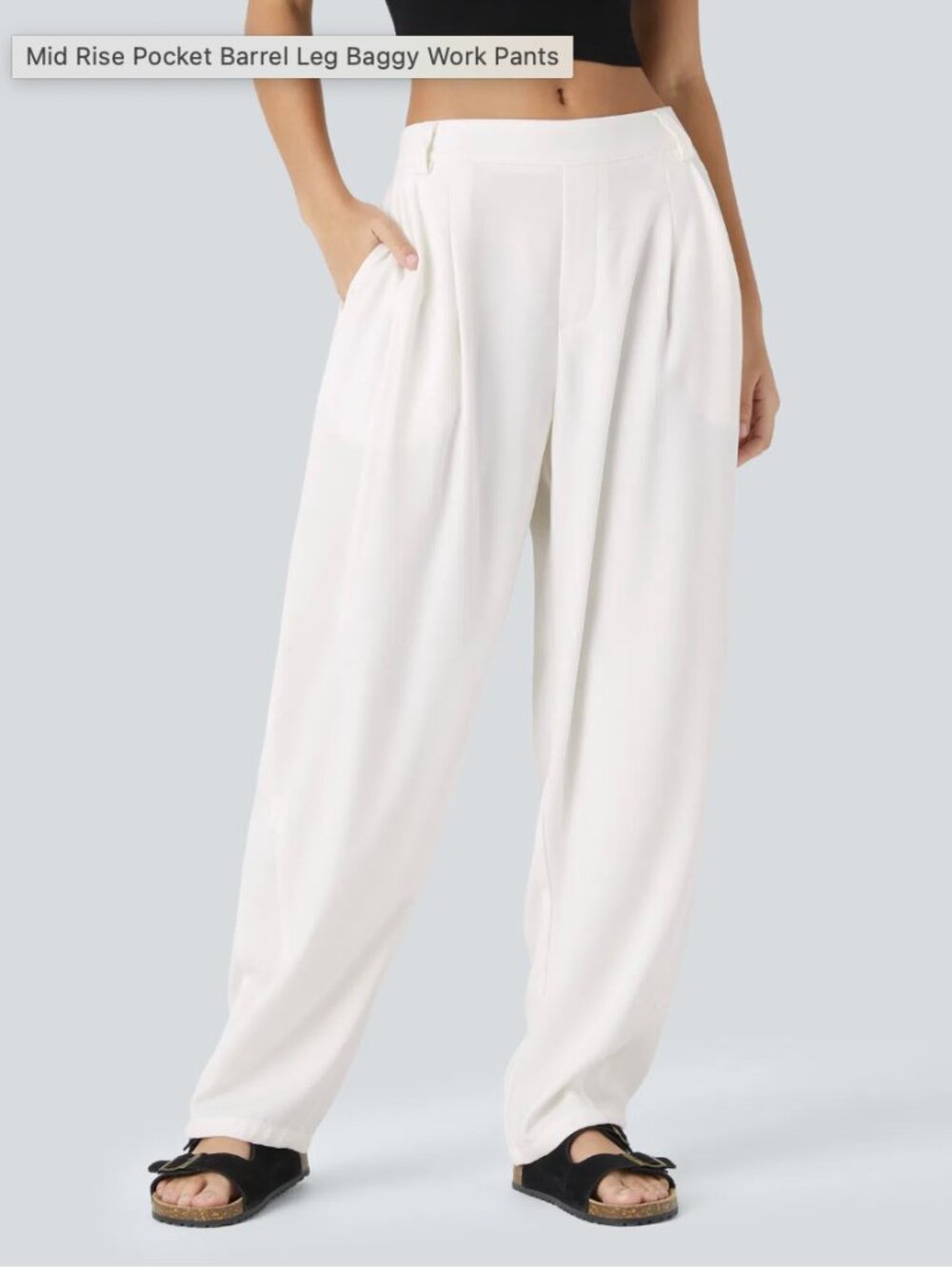 Halara New Flex Barrel Leg Cream Pants L Petite Tailored Pleat Work Trousers NWT